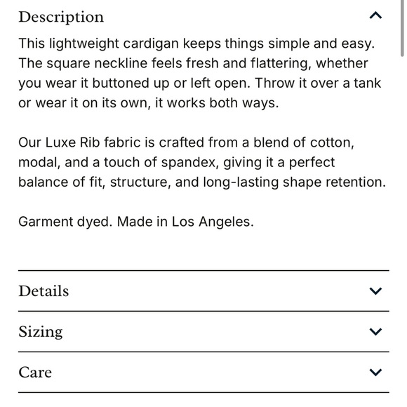 American Giant Luxe Rib Buttoned Top/cardigan in green moss. - Picture 5 of 5